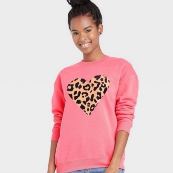 Fifth Sun Pink Leopard Heart Crewneck Sweatshirt - Picture 7 of 7
